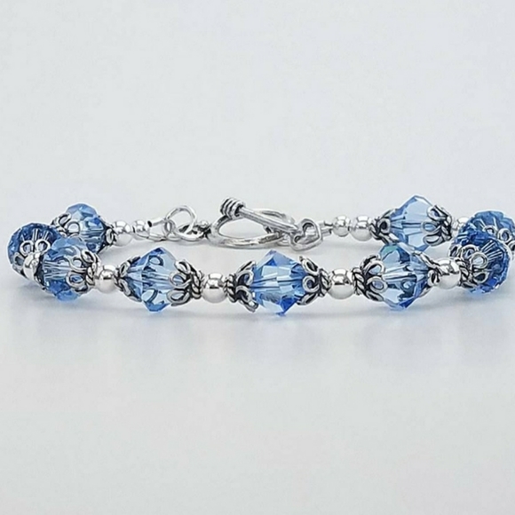 Sterling & Swarovski Blue Bracelet 7.25" Toggle - Picture 4 of 5